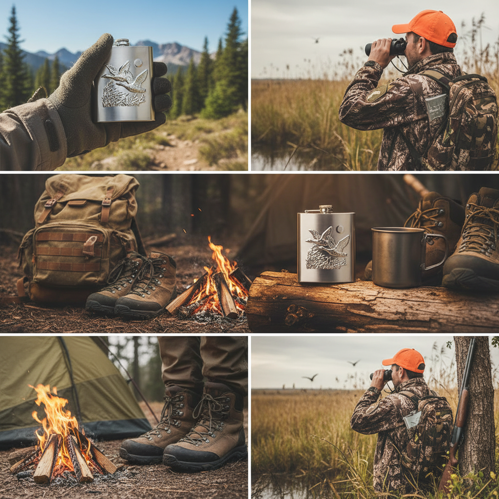 Metal Hip Flask with Engraved Wild Duck Design – 240 ml