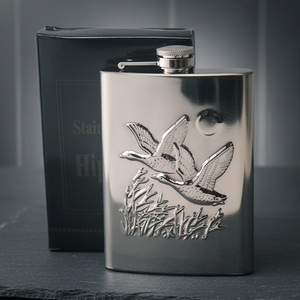 Metal Hip Flask with Engraved Wild Duck Design – 240 ml